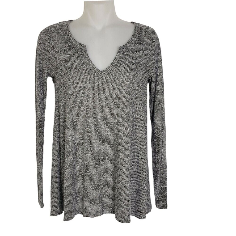 Hollister Womens Top Size XS Gray Knit Long Sleeve V Neck Relaxed Fit Marled